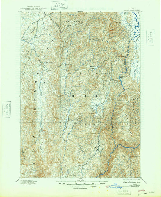 Historic 1894 Squaw Creek Idaho 30'x30' Topo Map Image