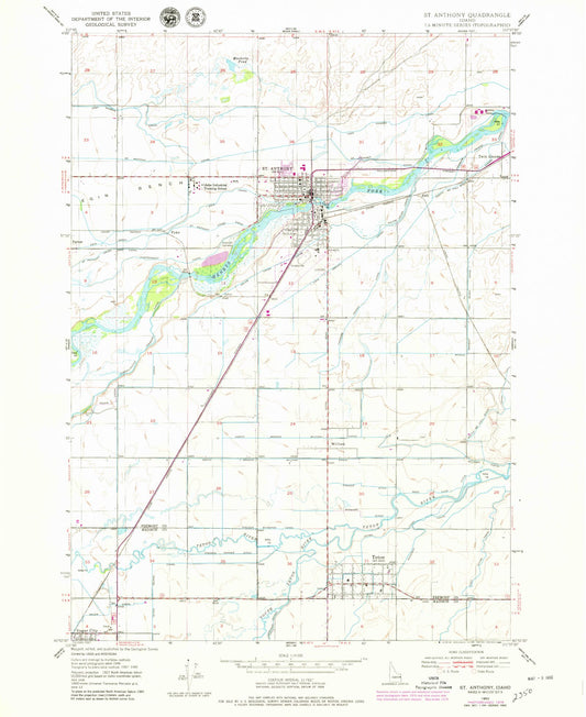 Classic USGS Saint Anthony Idaho 7.5'x7.5' Topo Map Image