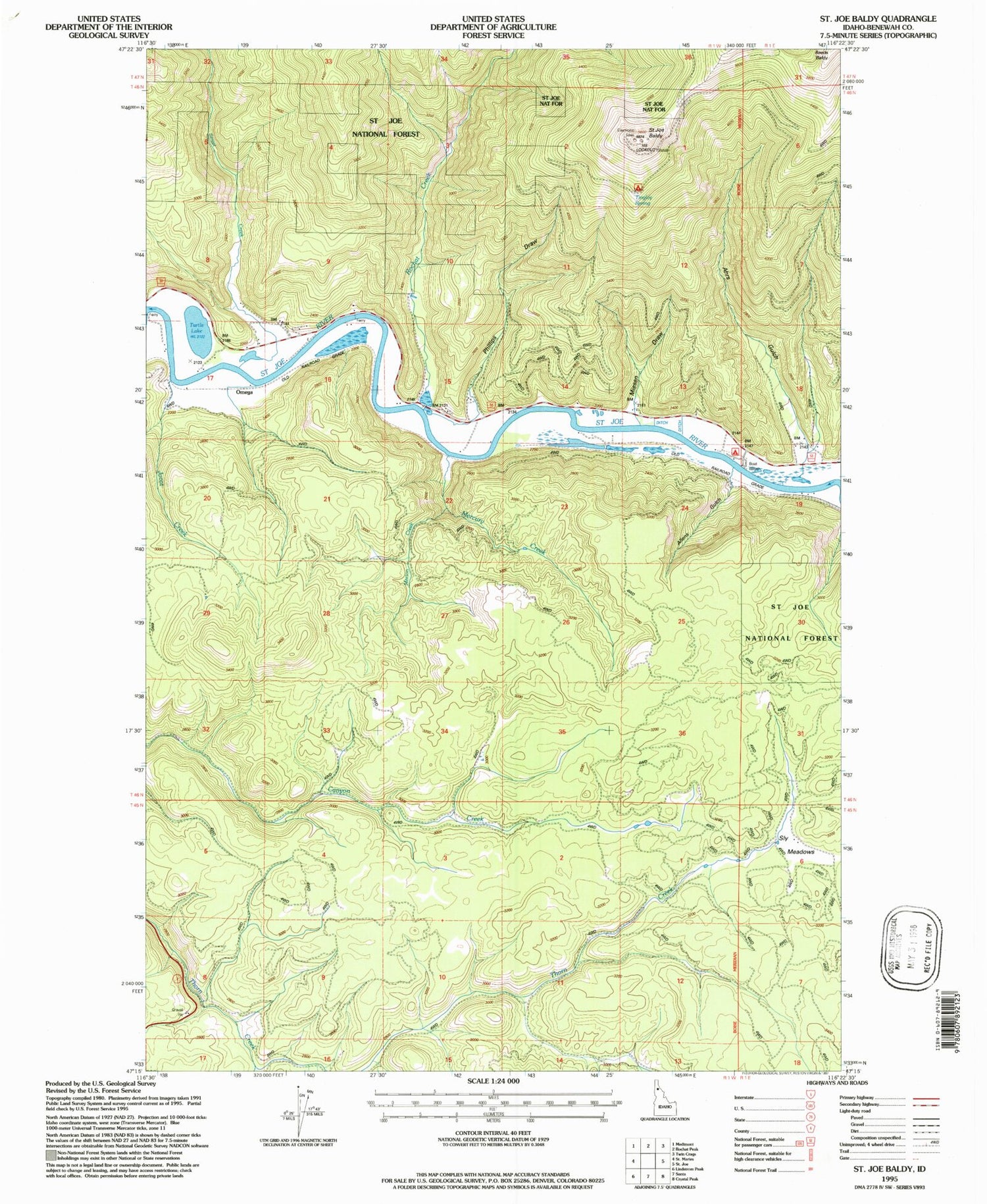 Classic USGS Saint Joe Baldy Idaho 7.5'x7.5' Topo Map Image