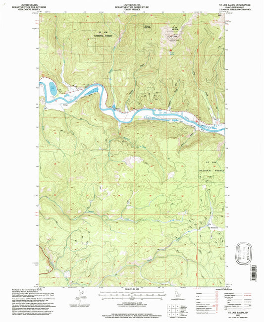Classic USGS Saint Joe Baldy Idaho 7.5'x7.5' Topo Map Image