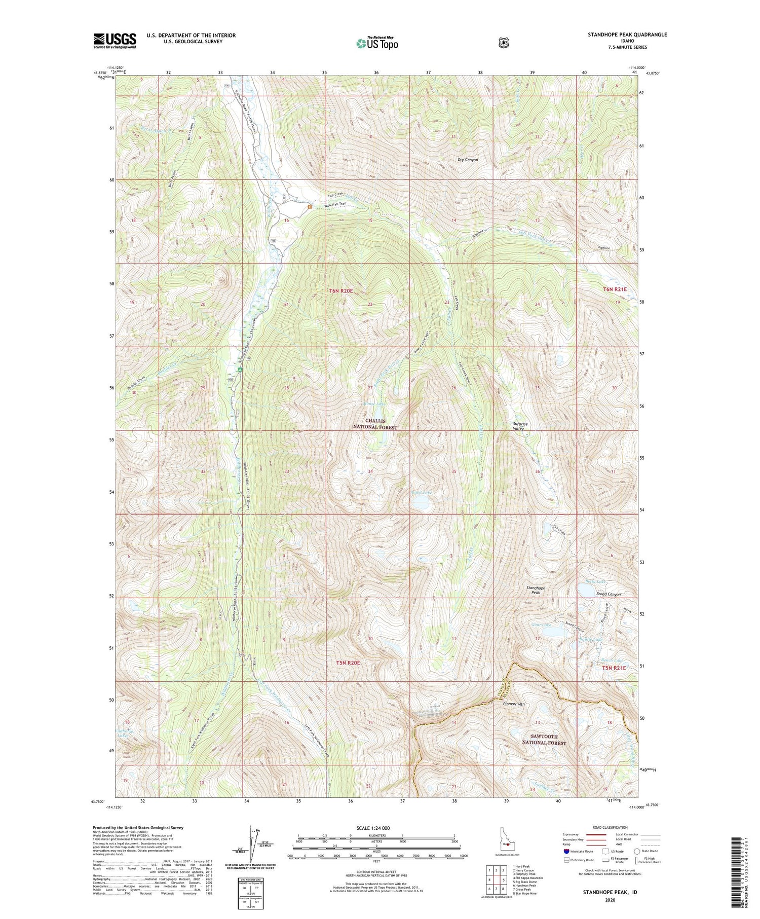 Standhope Peak Idaho US Topo Map Image