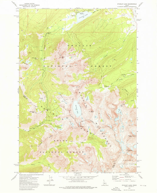 USGS Classic Stanley Lake Idaho 7.5'x7.5' Topo Map Image