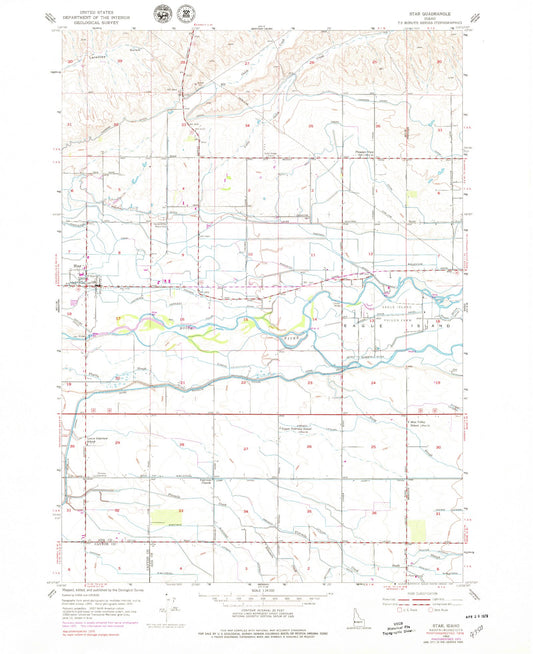 Classic USGS Star Idaho 7.5'x7.5' Topo Map Image