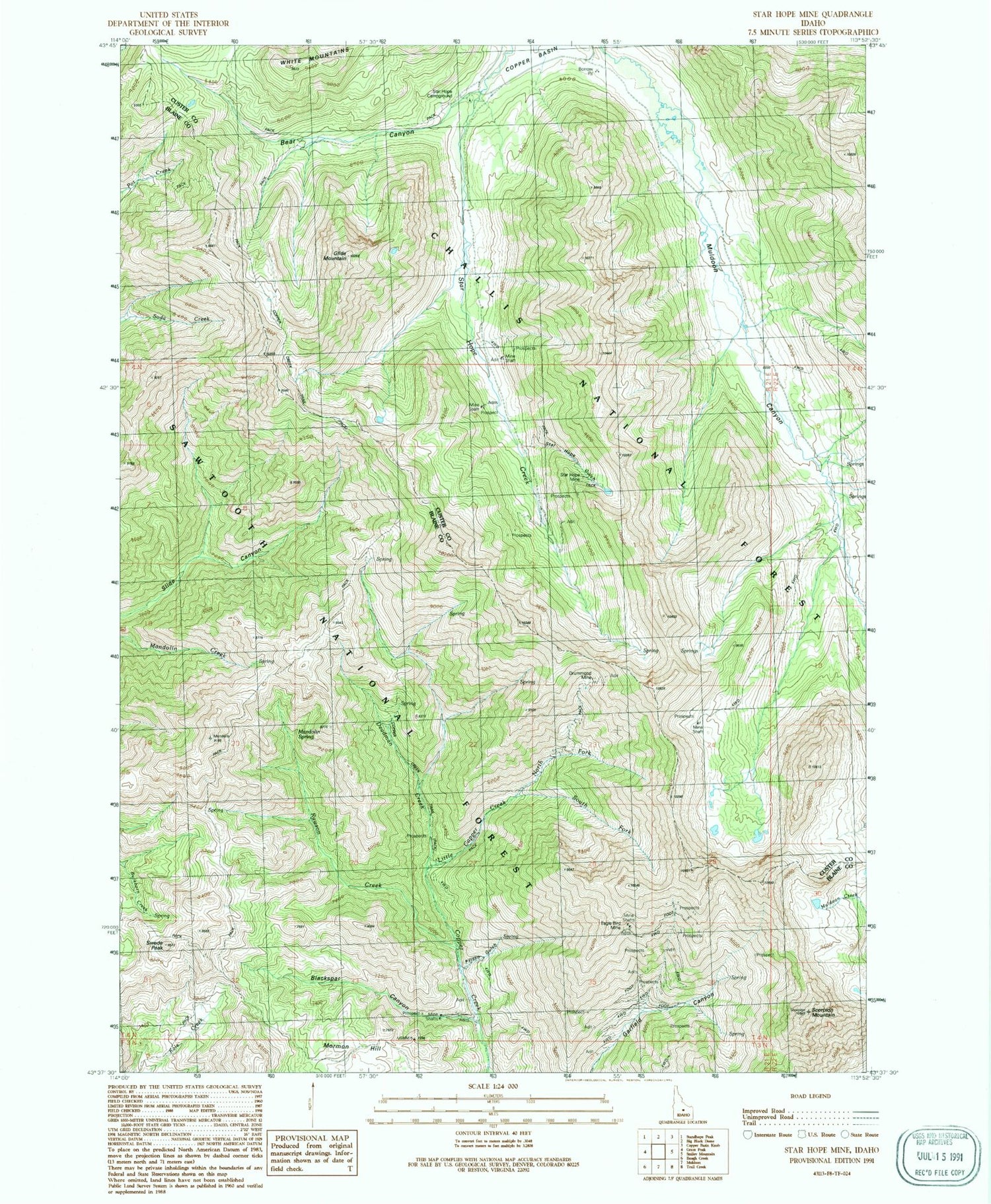 Classic USGS Star Hope Mine Idaho 7.5'x7.5' Topo Map Image