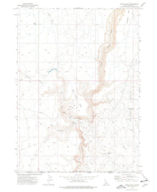 Classic USGS Star Valley Idaho 7.5'x7.5' Topo Map Image