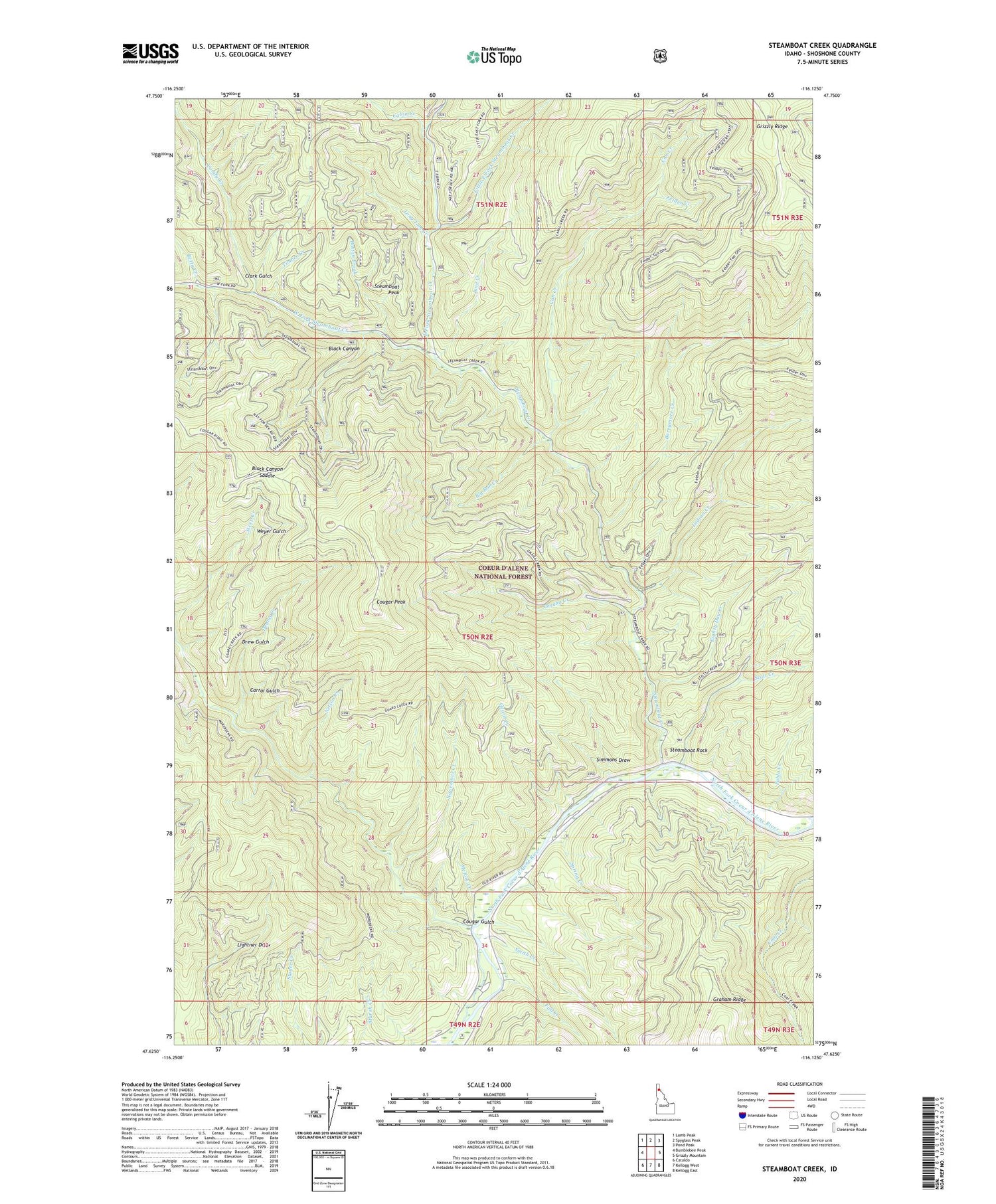 Steamboat Creek Idaho US Topo Map Image