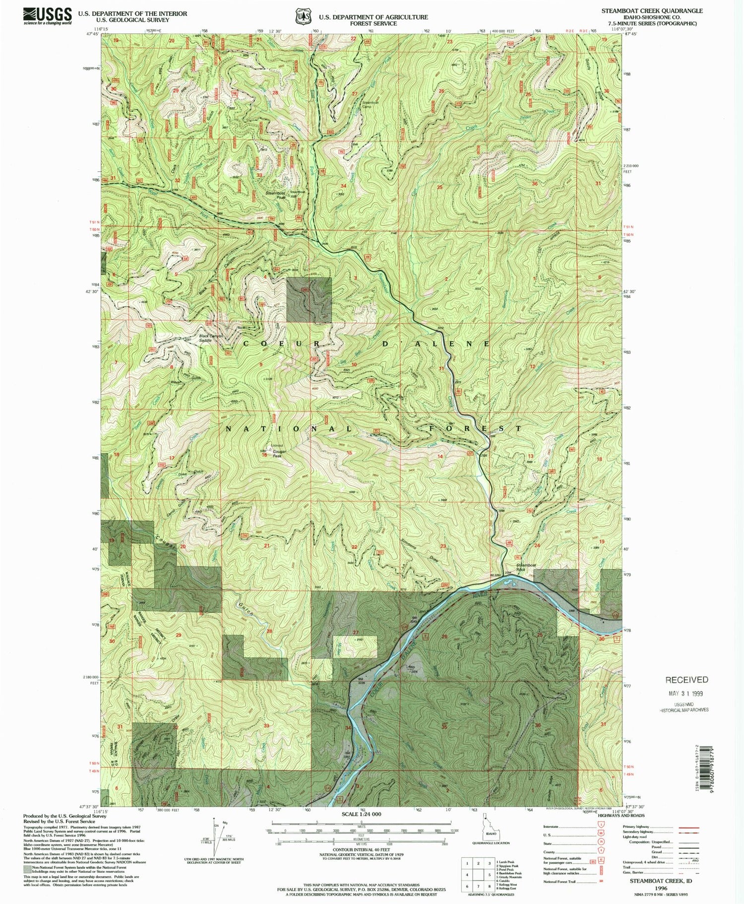 Classic USGS Steamboat Creek Idaho 7.5'x7.5' Topo Map Image