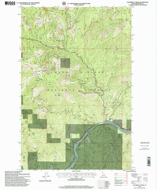 Classic USGS Steamboat Creek Idaho 7.5'x7.5' Topo Map Image