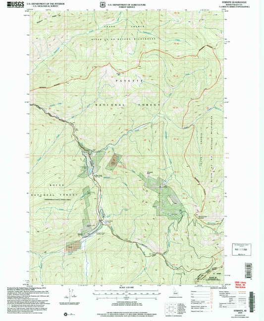 Classic USGS Stibnite Idaho 7.5'x7.5' Topo Map Image