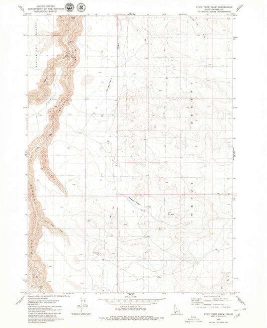 Classic USGS Stiff Tree Draw Idaho 7.5'x7.5' Topo Map Image