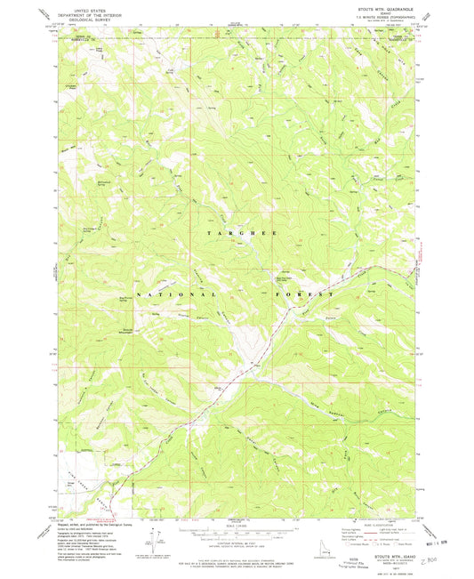 Classic USGS Stouts Mountain Idaho 7.5'x7.5' Topo Map Image