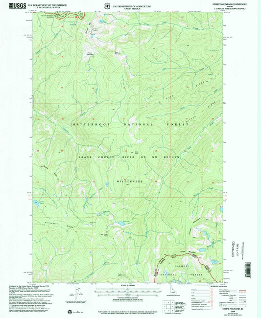 Classic USGS Stripe Mountain Idaho 7.5'x7.5' Topo Map Image