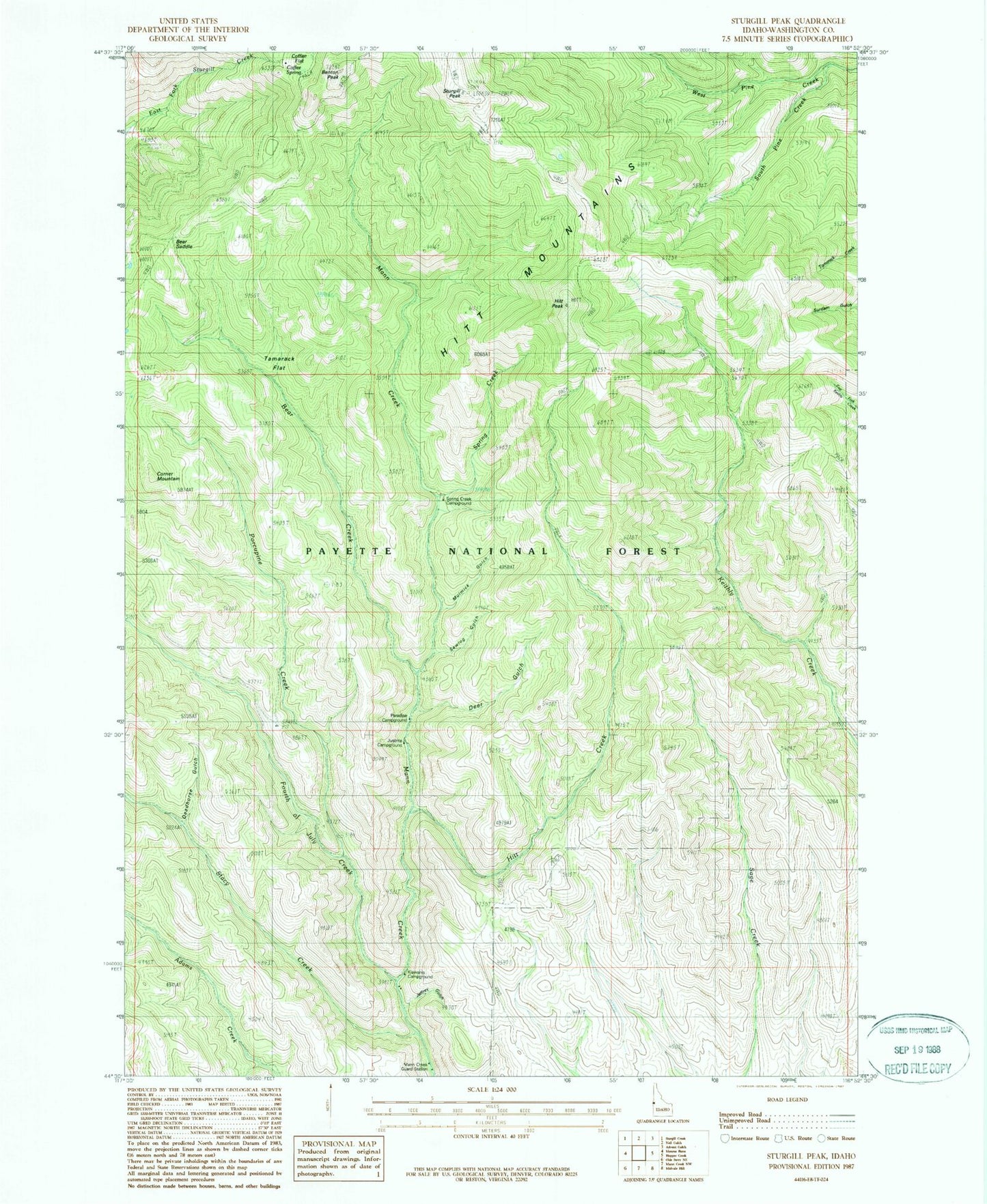 Classic USGS Sturgill Peak Idaho 7.5'x7.5' Topo Map Image