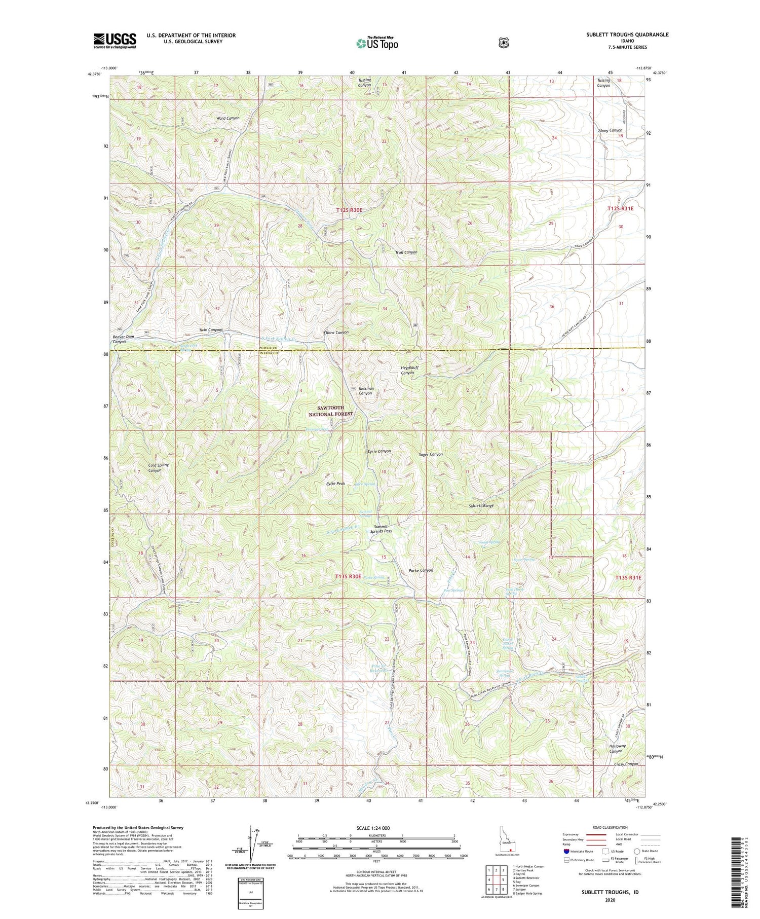Sublett Troughs Idaho US Topo Map Image