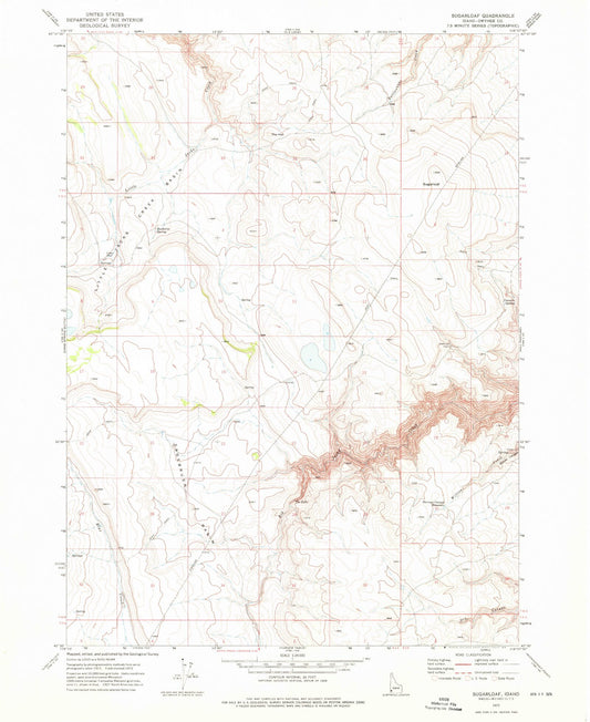Classic USGS Sugarloaf Idaho 7.5'x7.5' Topo Map Image
