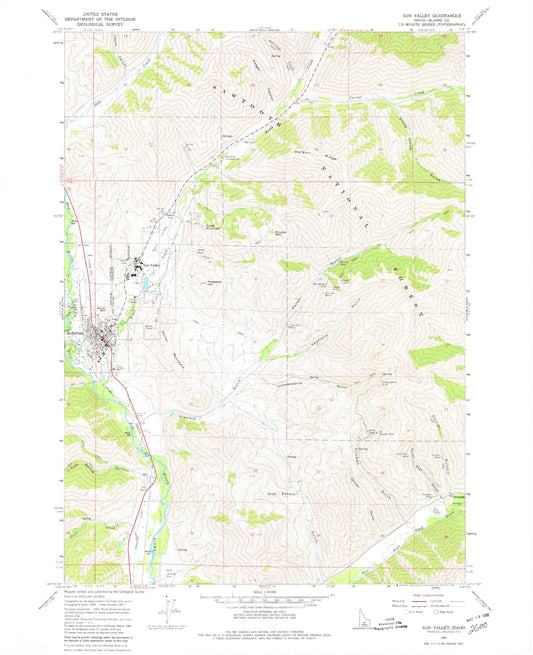 Classic USGS Sun Valley Idaho 7.5'x7.5' Topo Map Image