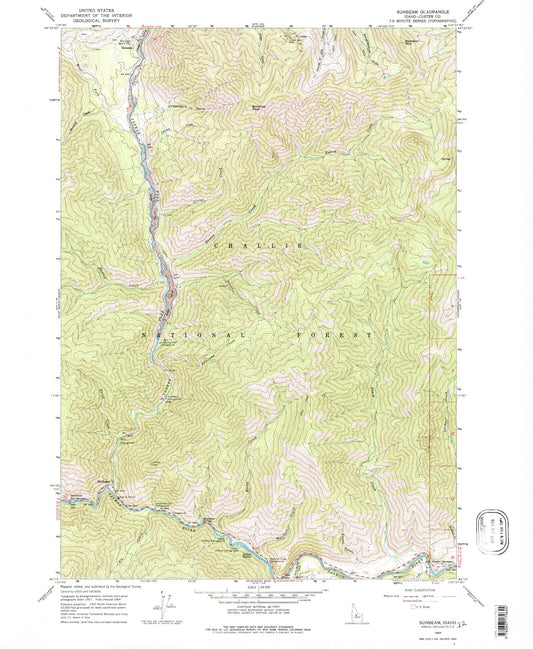 Classic USGS Sunbeam Idaho 7.5'x7.5' Topo Map Image