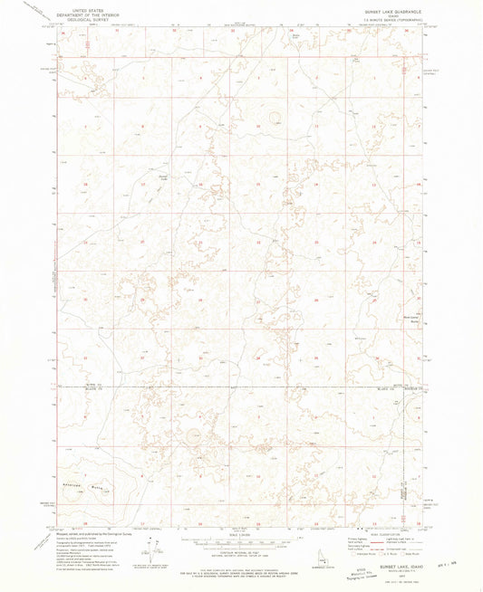 Classic USGS Sunset Lake Idaho 7.5'x7.5' Topo Map Image