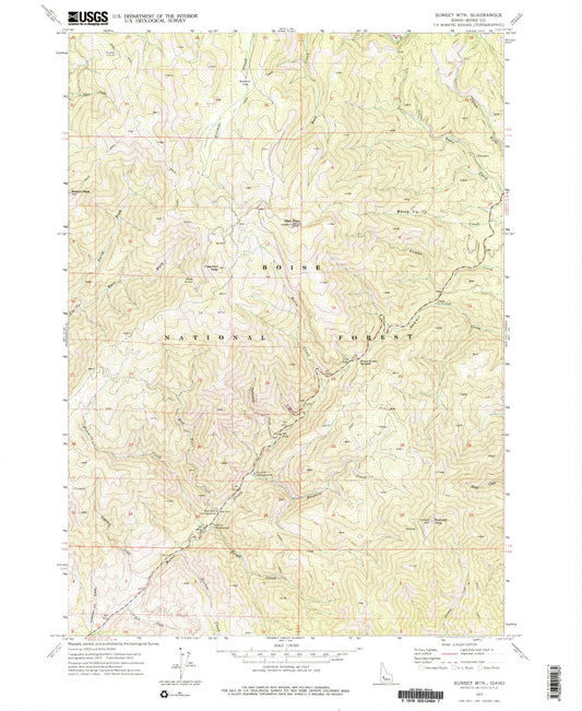 Classic USGS Sunset Mountain Idaho 7.5'x7.5' Topo Map Image