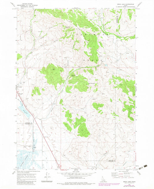 Classic USGS Swan Lake Idaho 7.5'x7.5' Topo Map Image