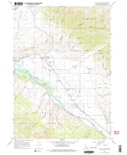 Classic USGS Swan Valley Idaho 7.5'x7.5' Topo Map Image