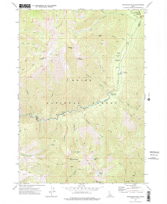 Classic USGS Swanholm Peak Idaho 7.5'x7.5' Topo Map Image