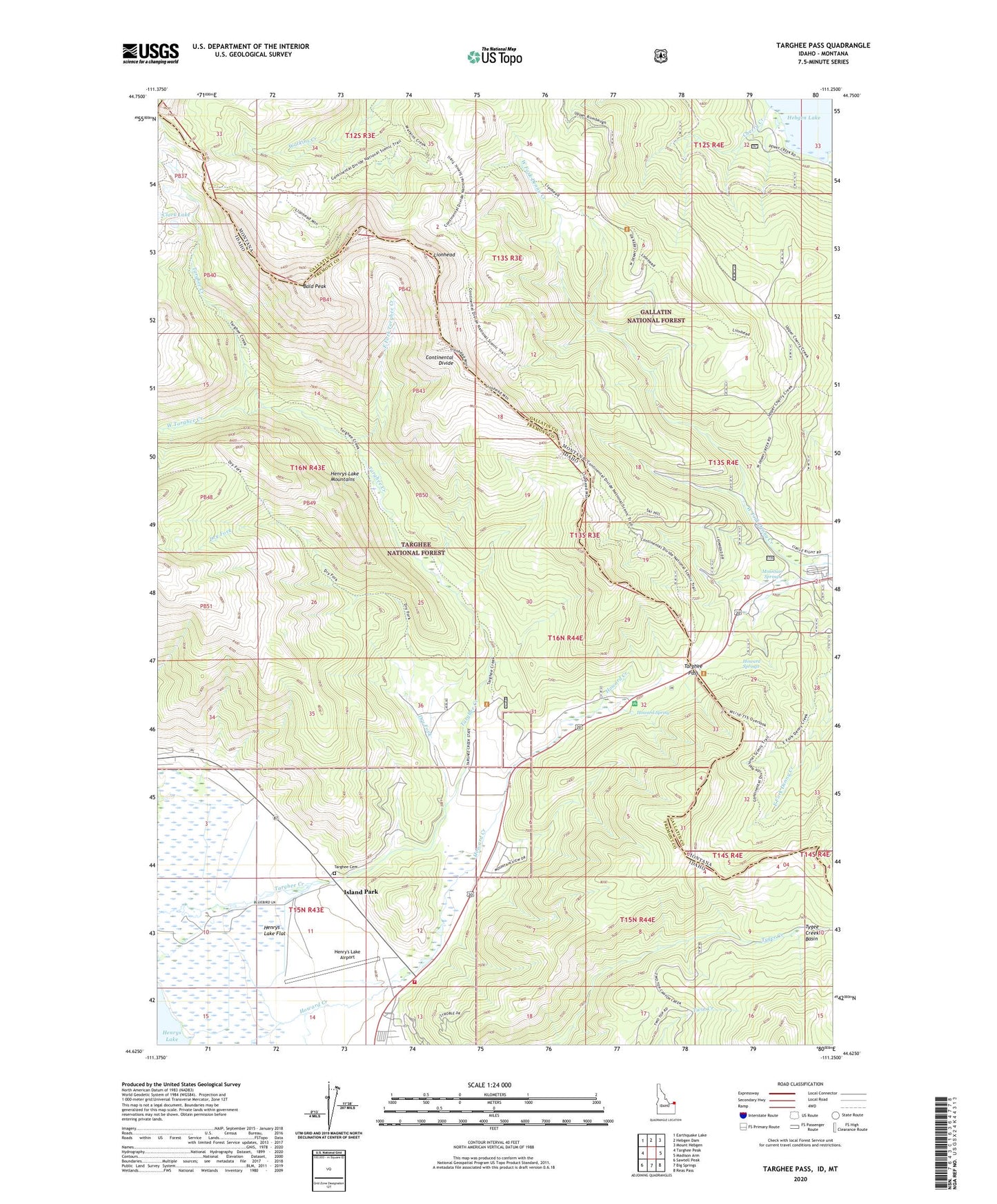 Targhee Pass Idaho US Topo Map Image