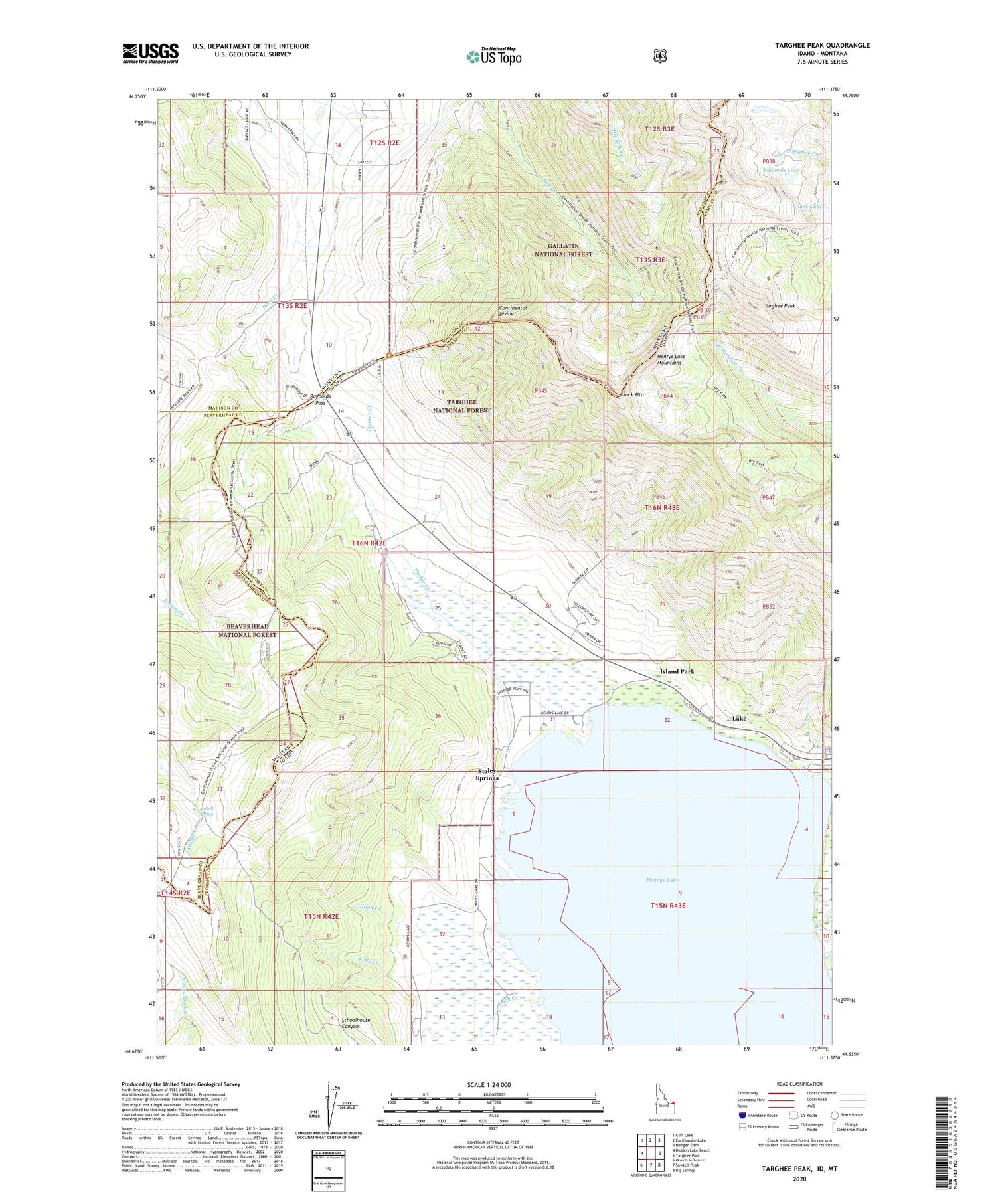 Targhee Peak Idaho US Topo Map Image
