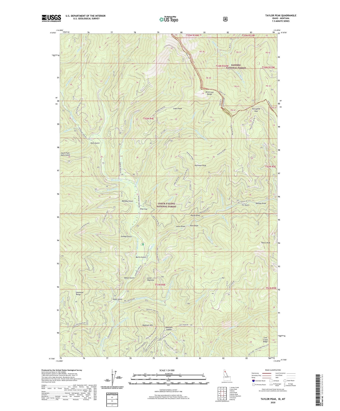 Taylor Peak Idaho US Topo Map Image
