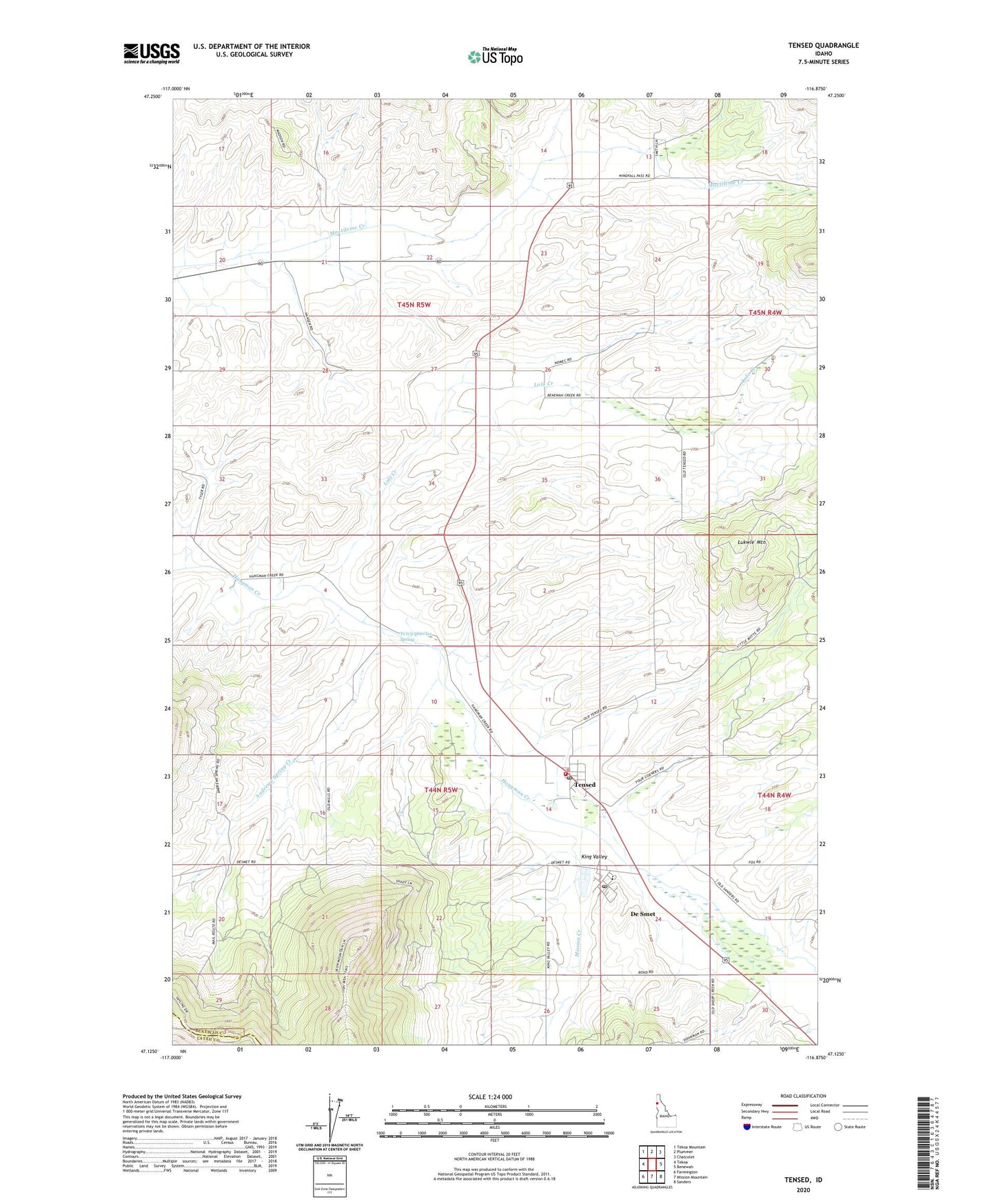 Tensed Idaho US Topo Map Image