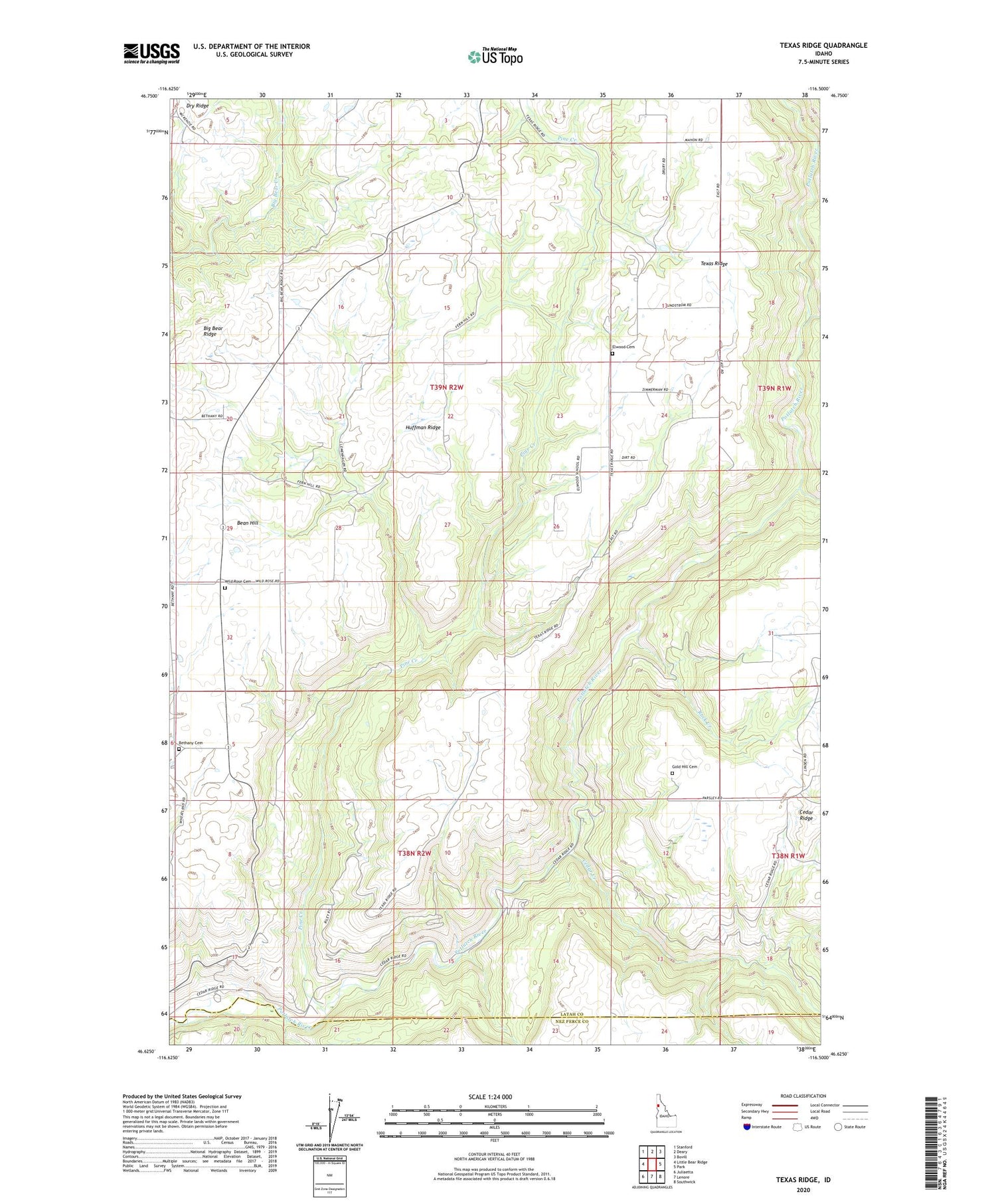 Texas Ridge Idaho US Topo Map Image