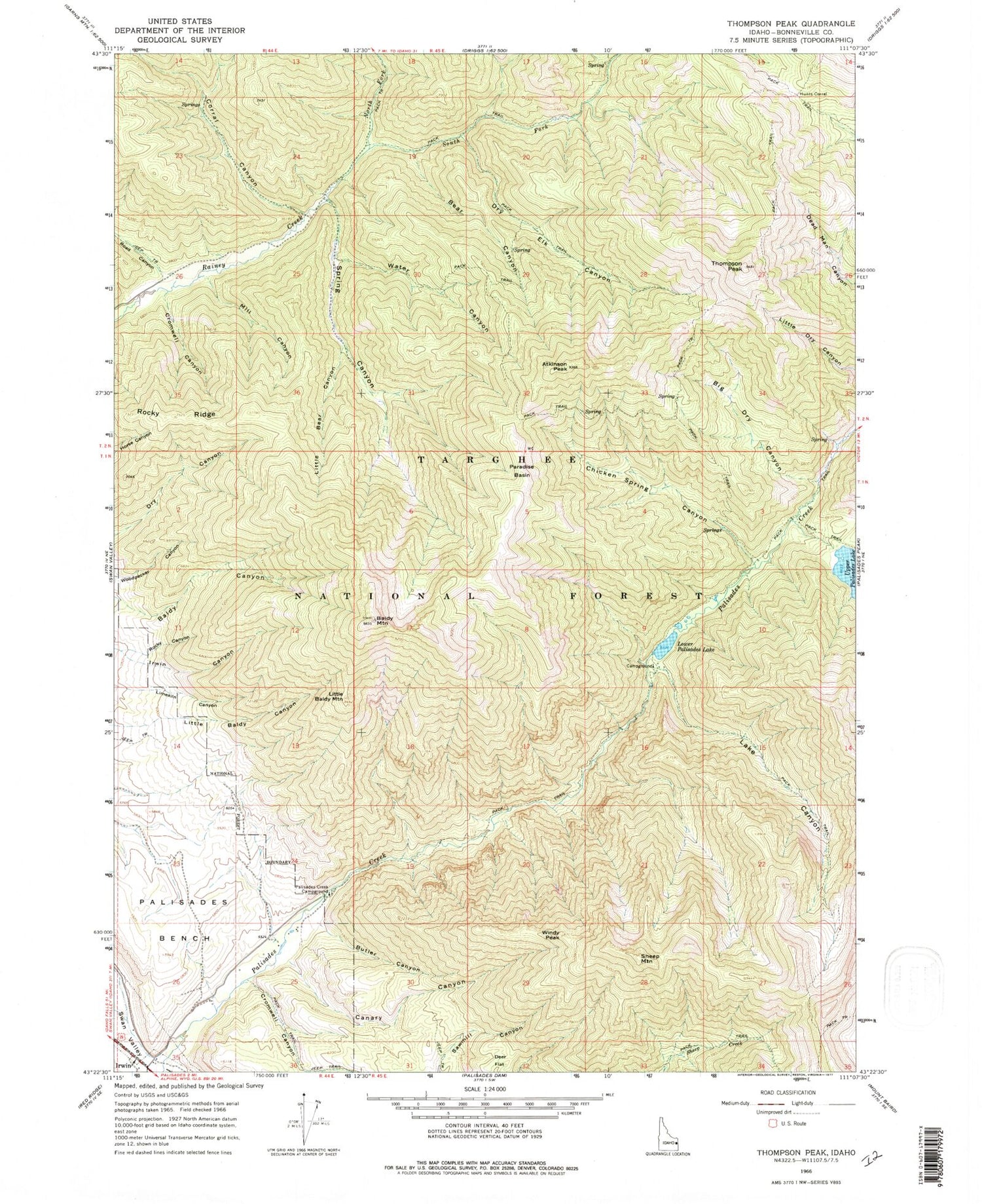 Classic USGS Thompson Peak Idaho 7.5'x7.5' Topo Map Image