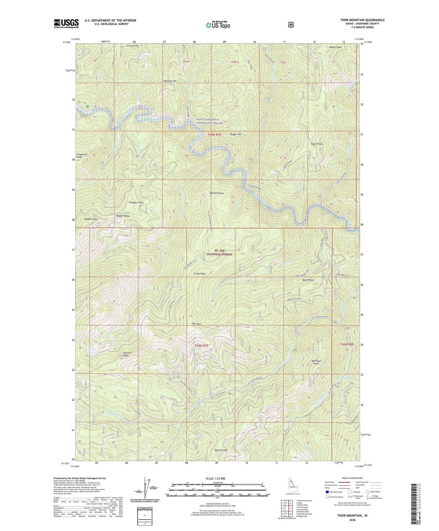 Thor Mountain Idaho US Topo Map Image