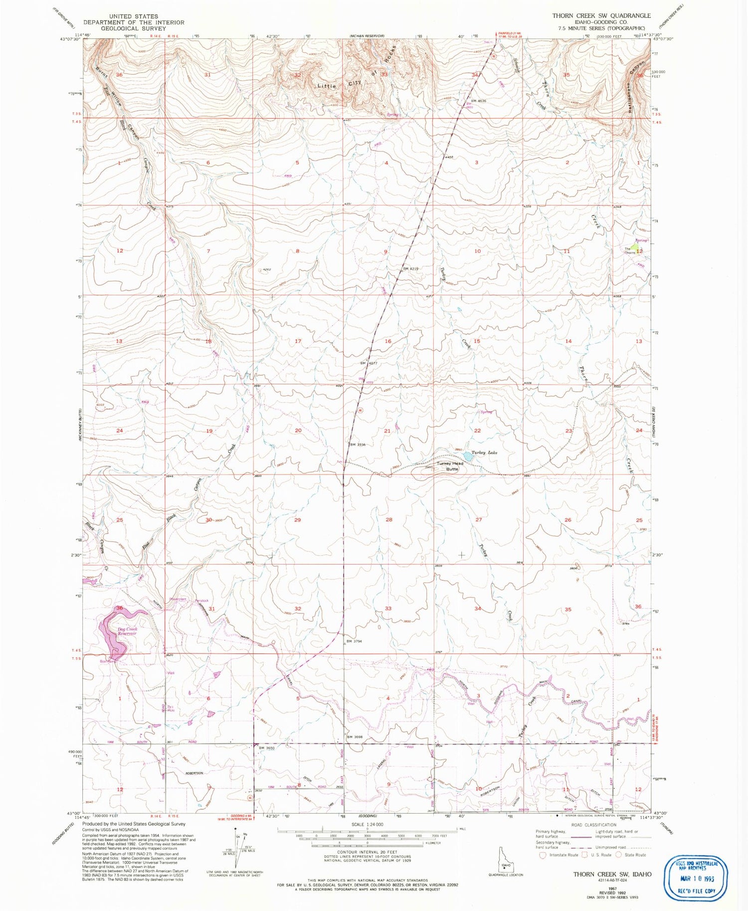 Classic USGS Thorn Creek SW Idaho 7.5'x7.5' Topo Map Image