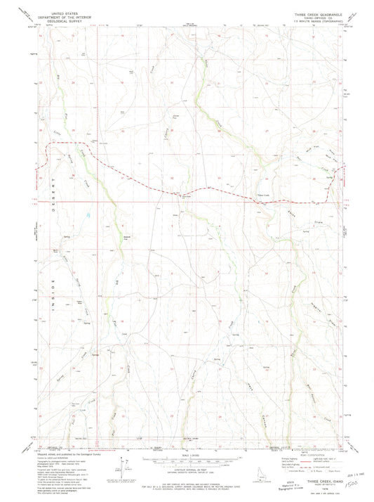 Classic USGS Three Creek Idaho 7.5'x7.5' Topo Map Image