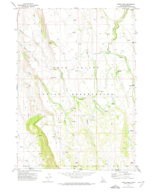 Classic USGS Three Forks Idaho 7.5'x7.5' Topo Map Image