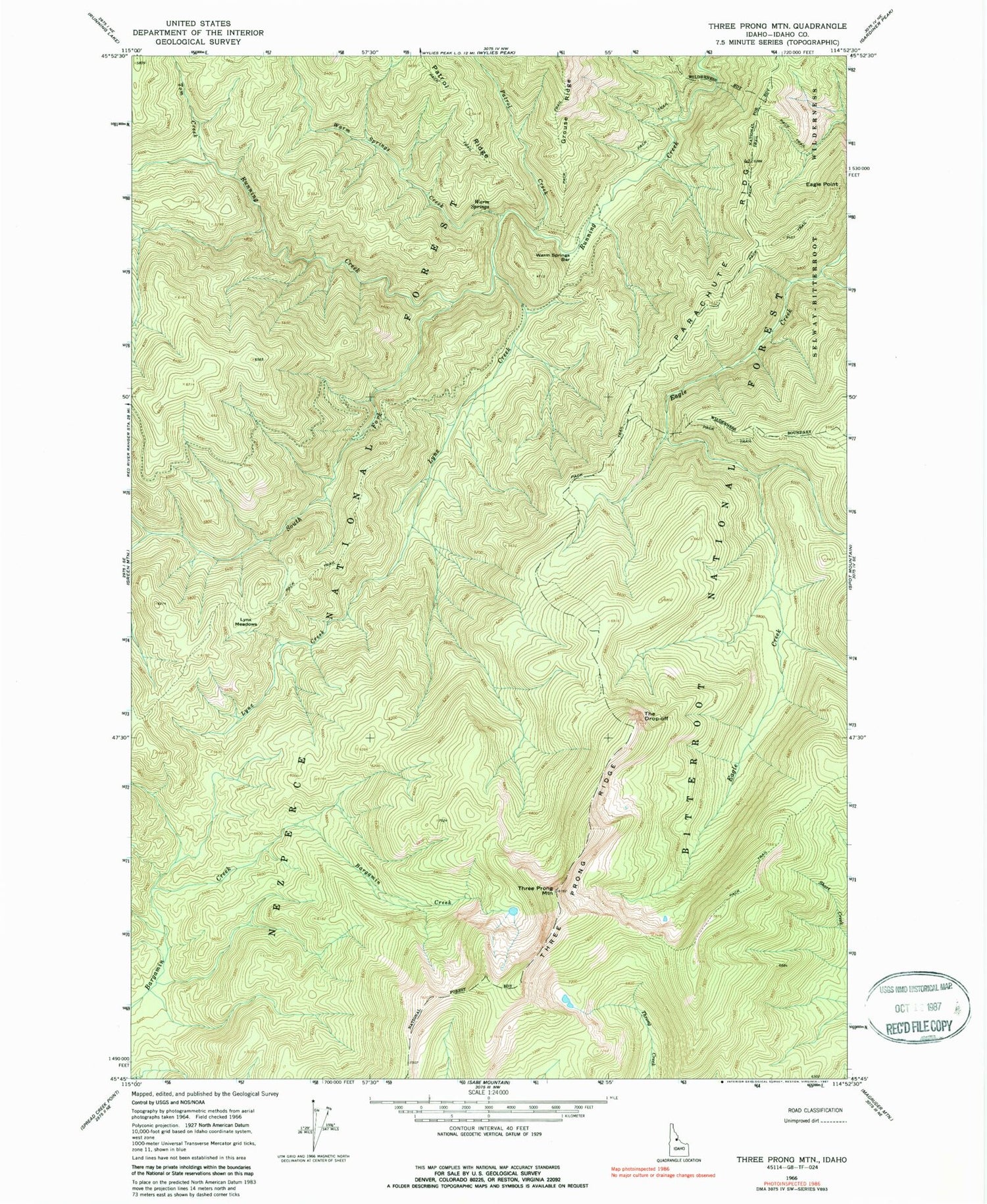 Classic USGS Three Prong Mountain Idaho 7.5'x7.5' Topo Map Image