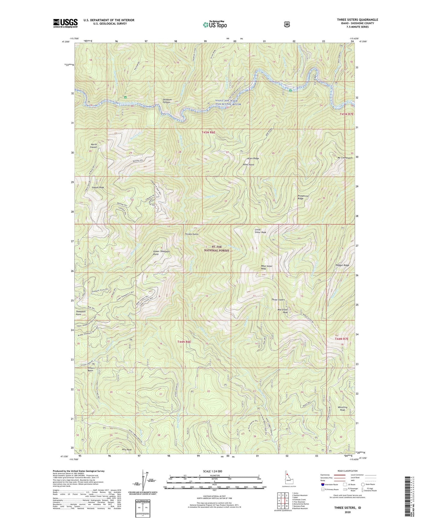 Three Sisters Idaho US Topo Map Image