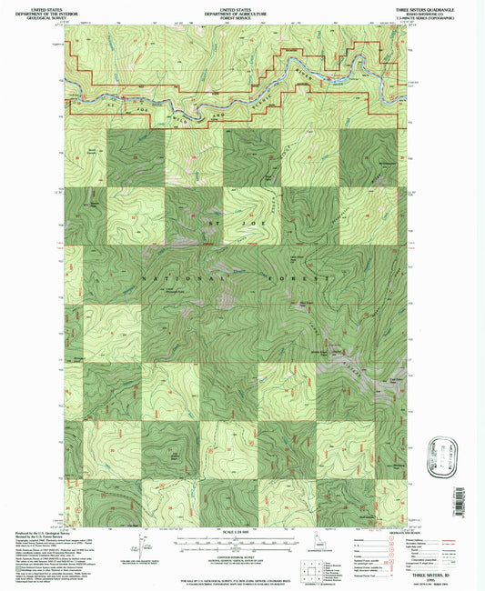 Classic USGS Three Sisters Idaho 7.5'x7.5' Topo Map Image