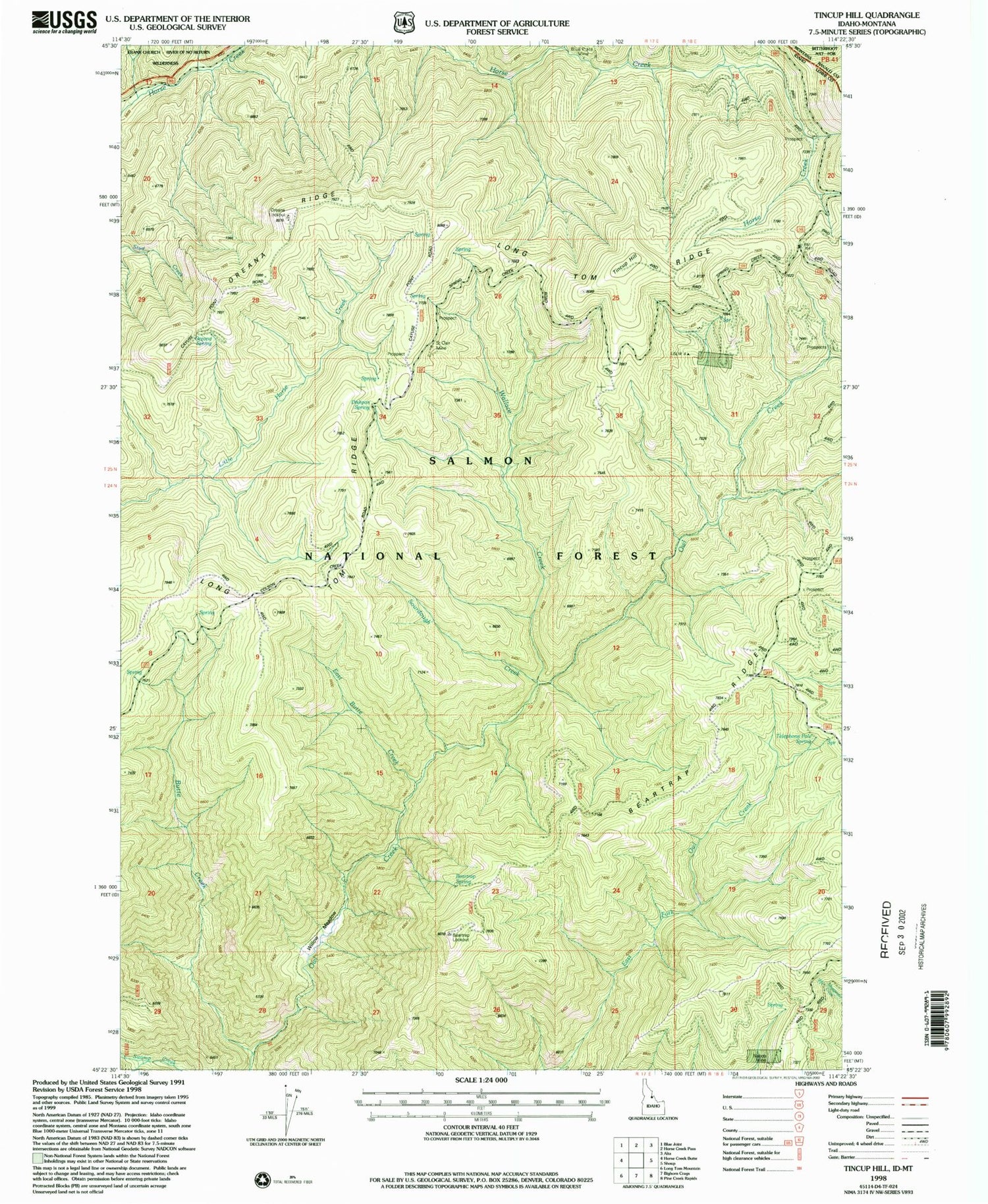 Classic USGS Tincup Hill Idaho 7.5'x7.5' Topo Map Image