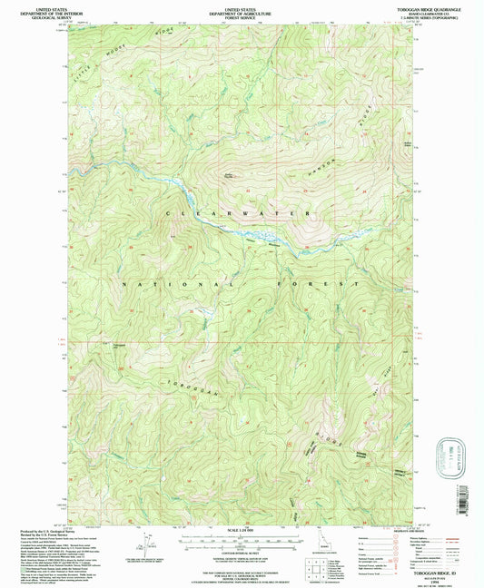 Classic USGS Toboggan Ridge Idaho 7.5'x7.5' Topo Map Image