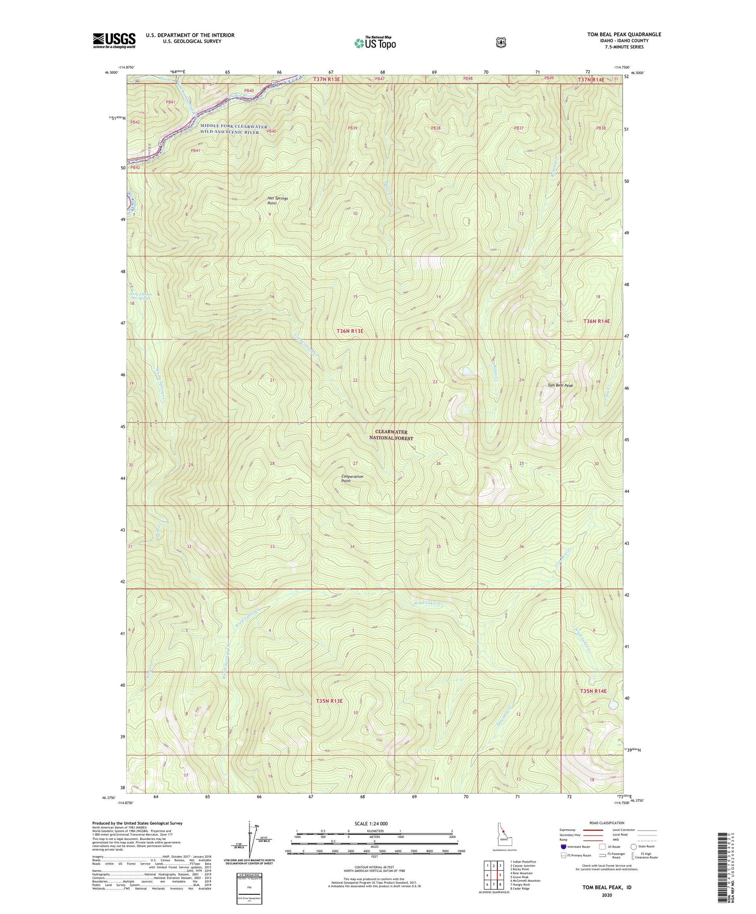 Tom Beal Peak Idaho US Topo Map Image