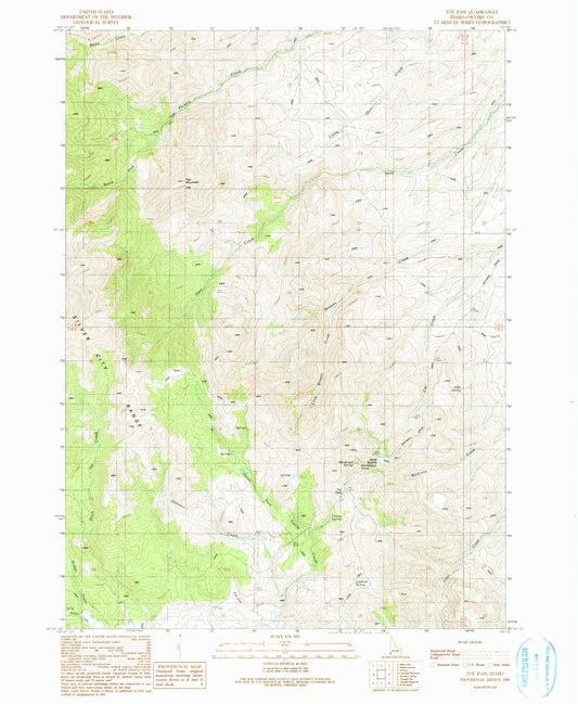 Classic USGS Toy Pass Idaho 7.5'x7.5' Topo Map Image