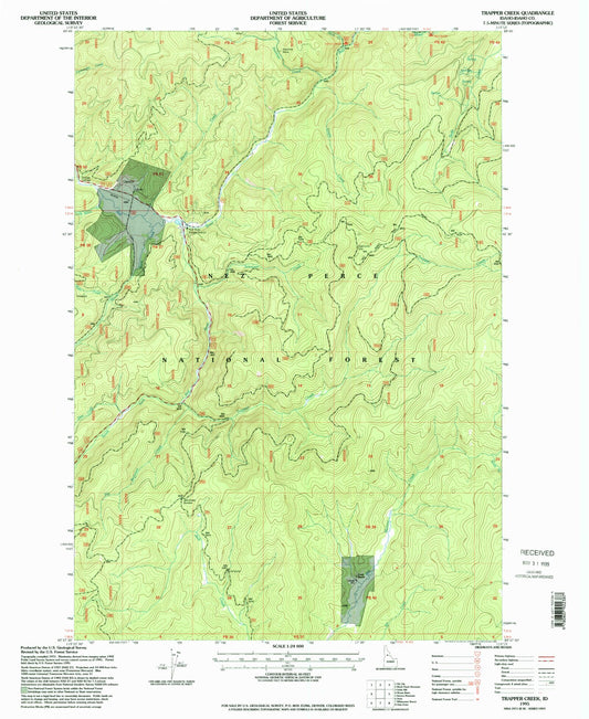Classic USGS Trapper Creek Idaho 7.5'x7.5' Topo Map Image