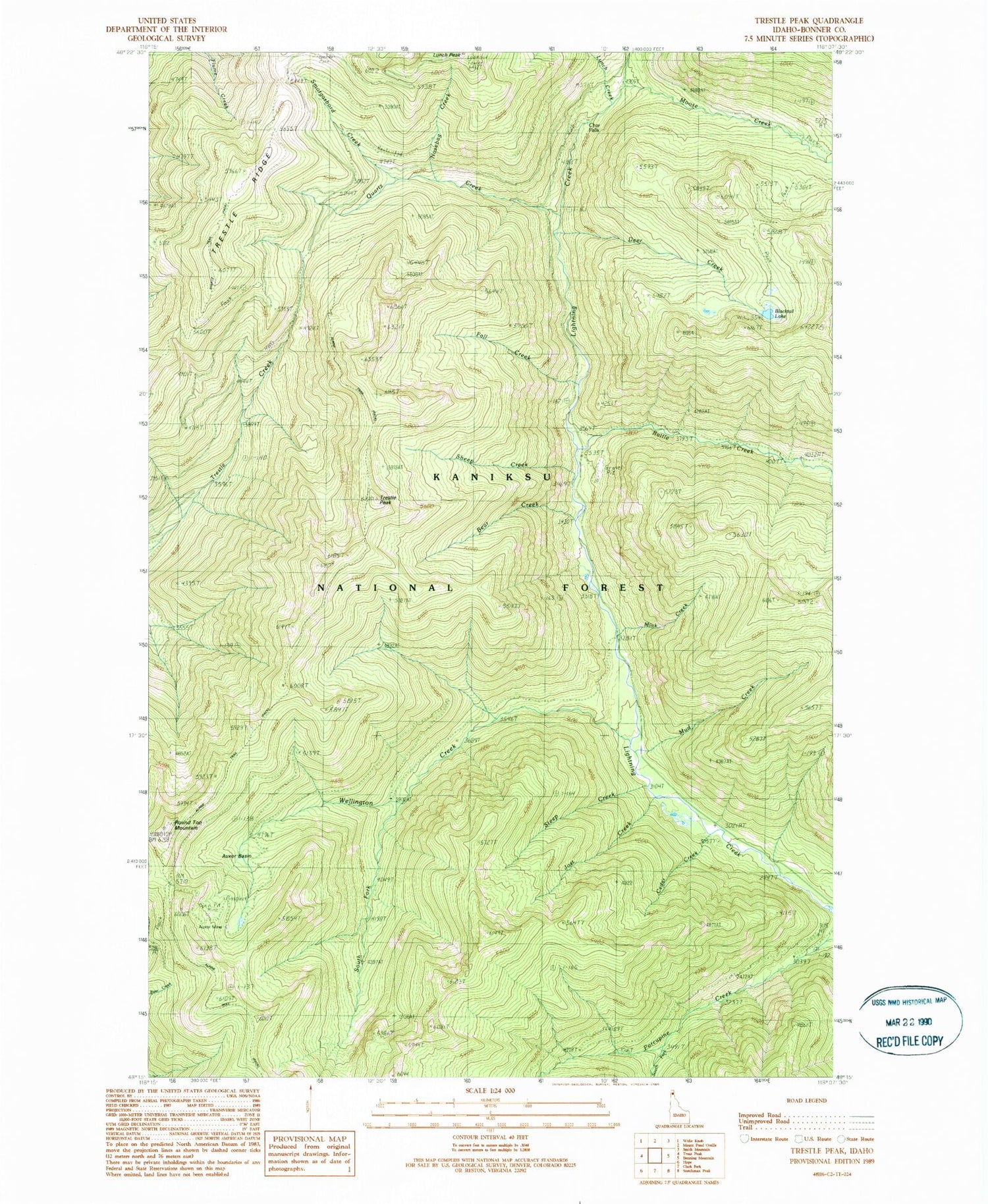 Classic USGS Trestle Peak Idaho 7.5'x7.5' Topo Map Image