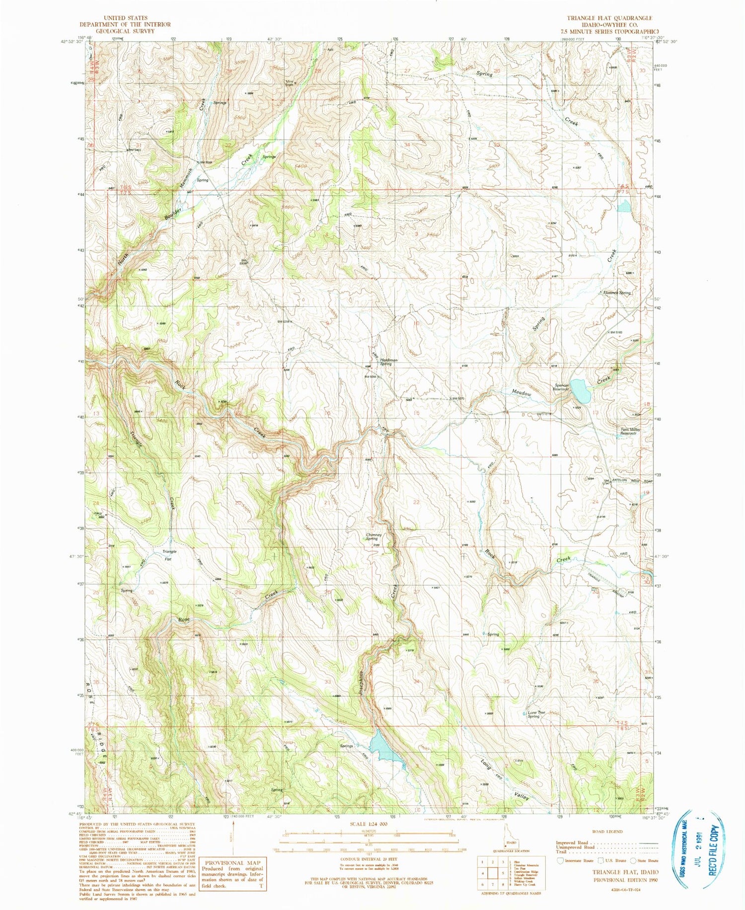 Classic USGS Triangle Flat Idaho 7.5'x7.5' Topo Map Image