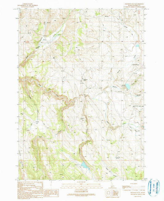 Classic USGS Triangle Flat Idaho 7.5'x7.5' Topo Map Image
