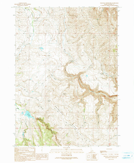 Classic USGS Triangle Reservoir Idaho 7.5'x7.5' Topo Map Image