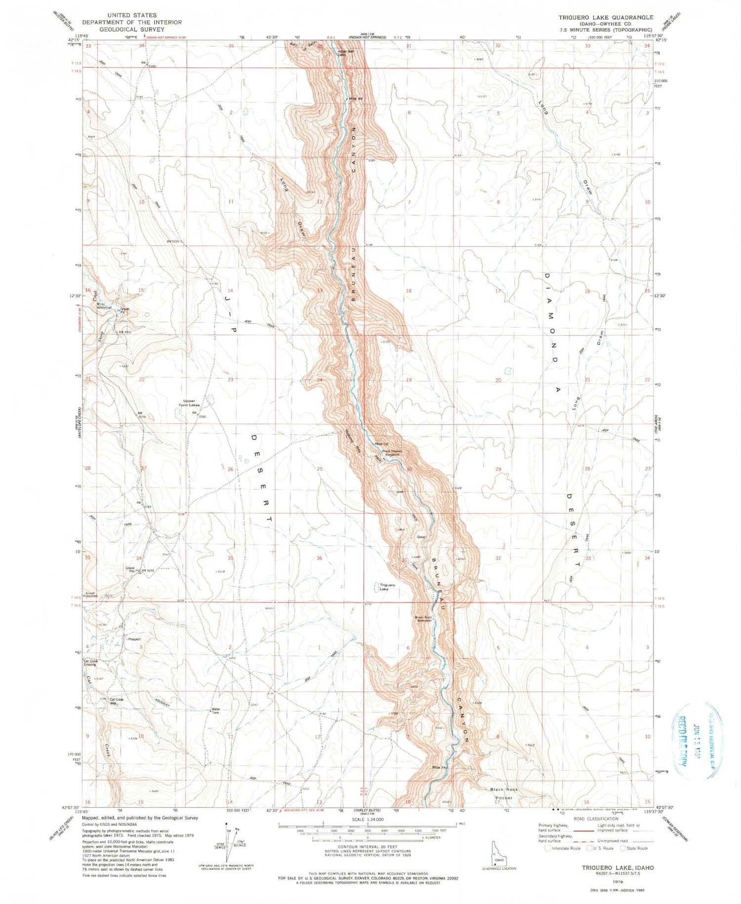 Classic USGS Triguero Lake Idaho 7.5'x7.5' Topo Map Image