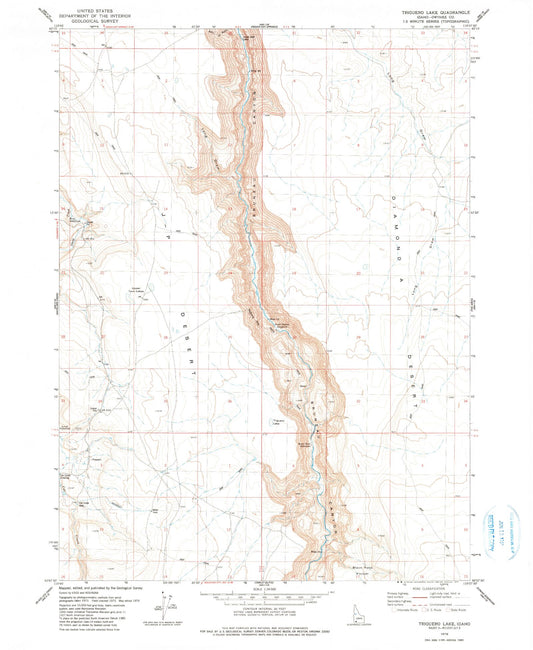 Classic USGS Triguero Lake Idaho 7.5'x7.5' Topo Map Image